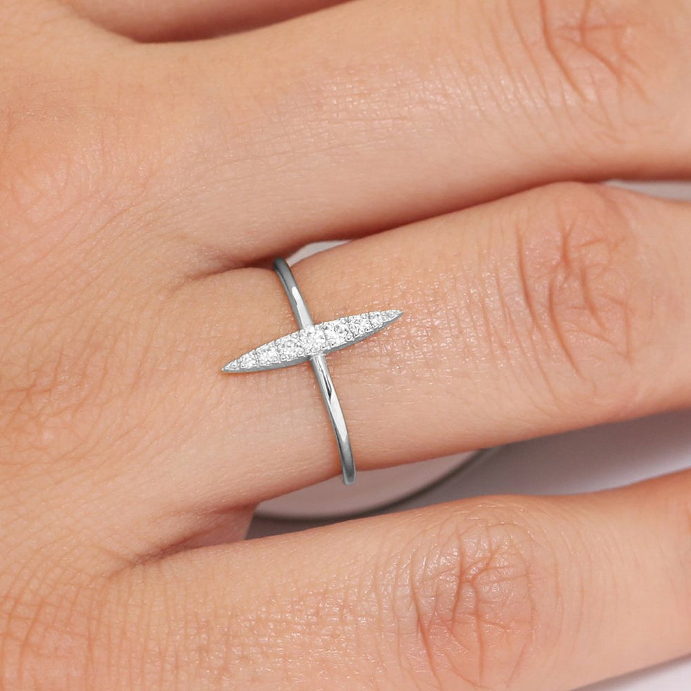 Elongated Micro Pave Diamond Ring