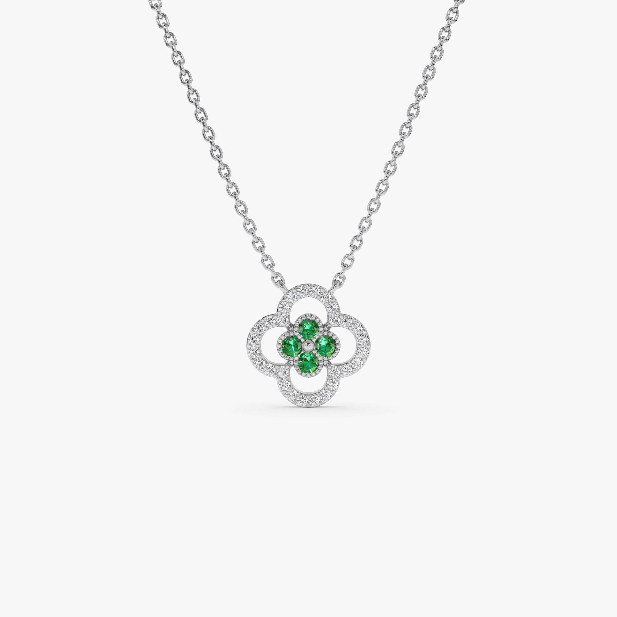 Emerald Clover Necklace in Halo Setting