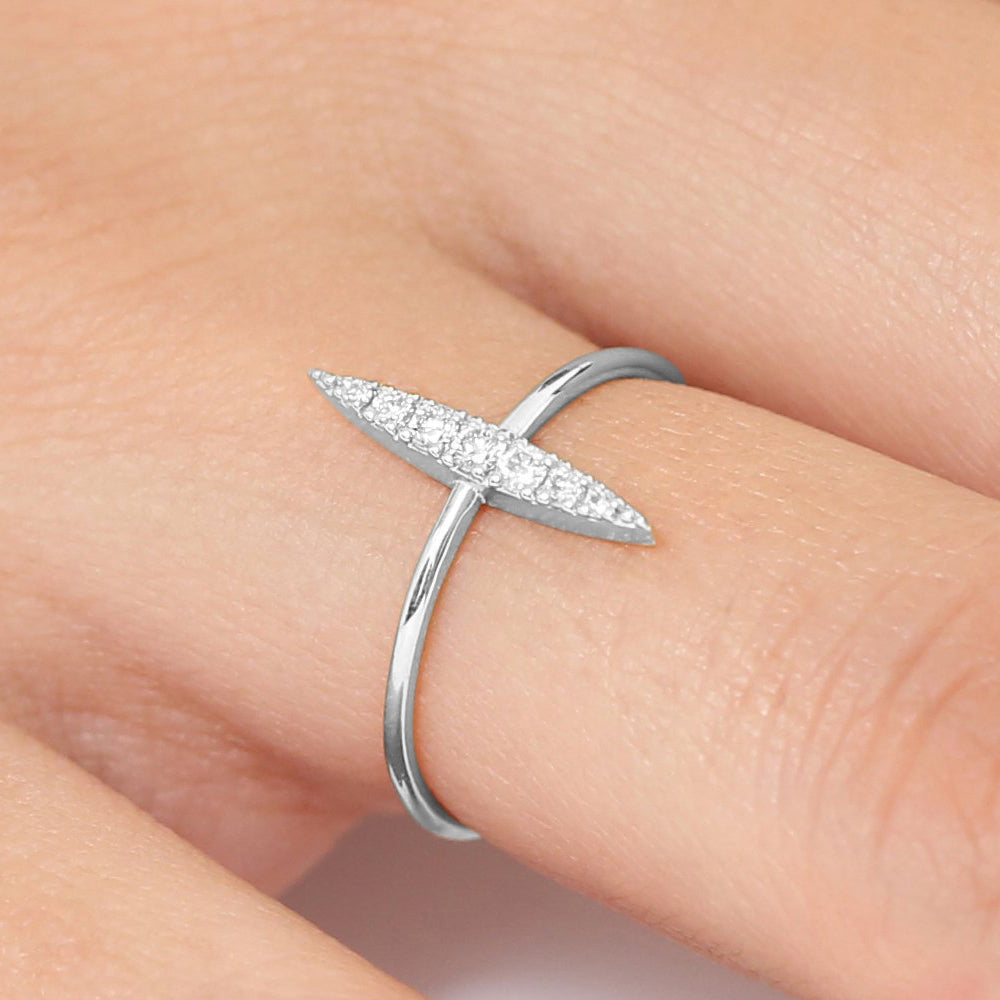 Elongated Micro Pave Diamond Ring