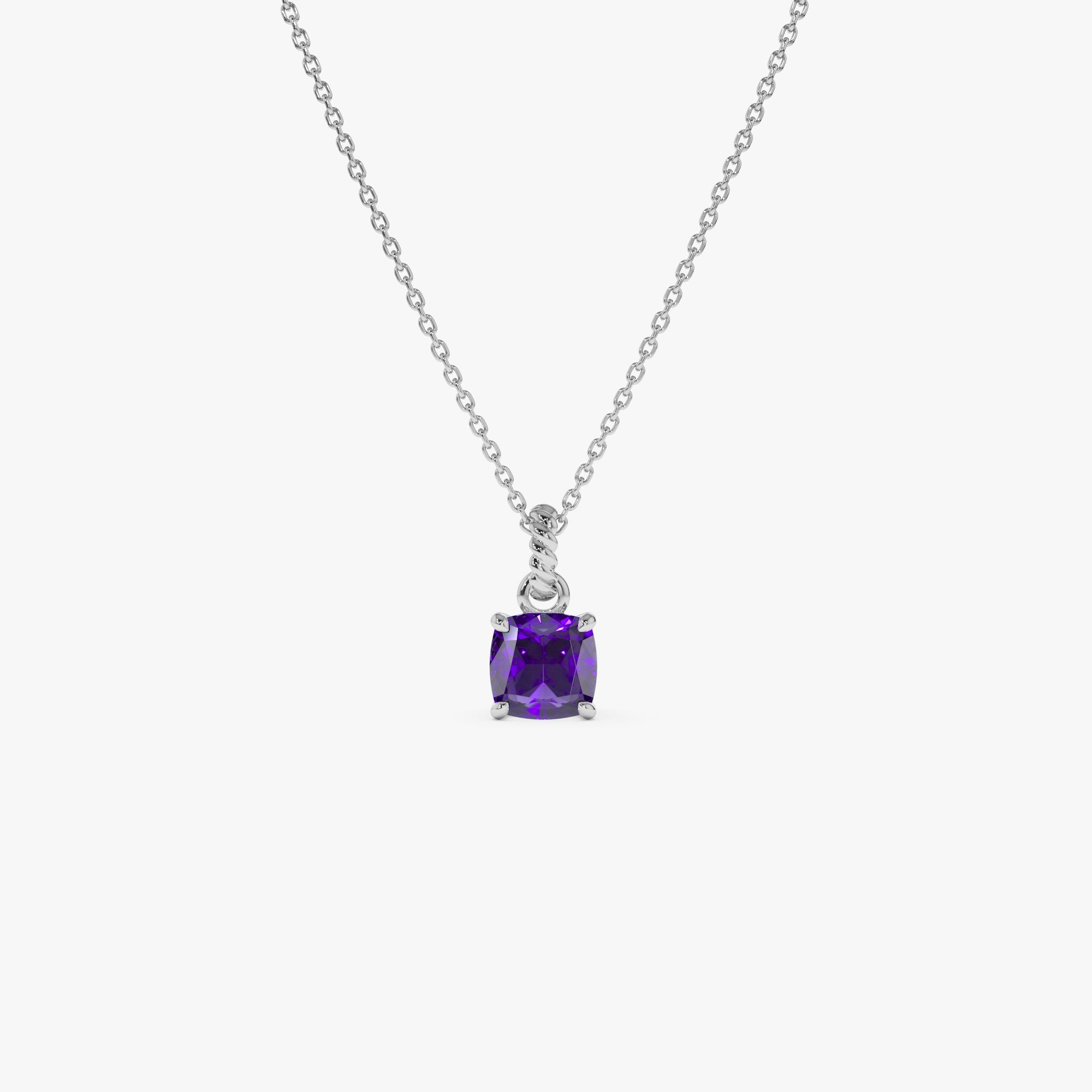 Cushion Cut Amethyst Solitaire Necklace