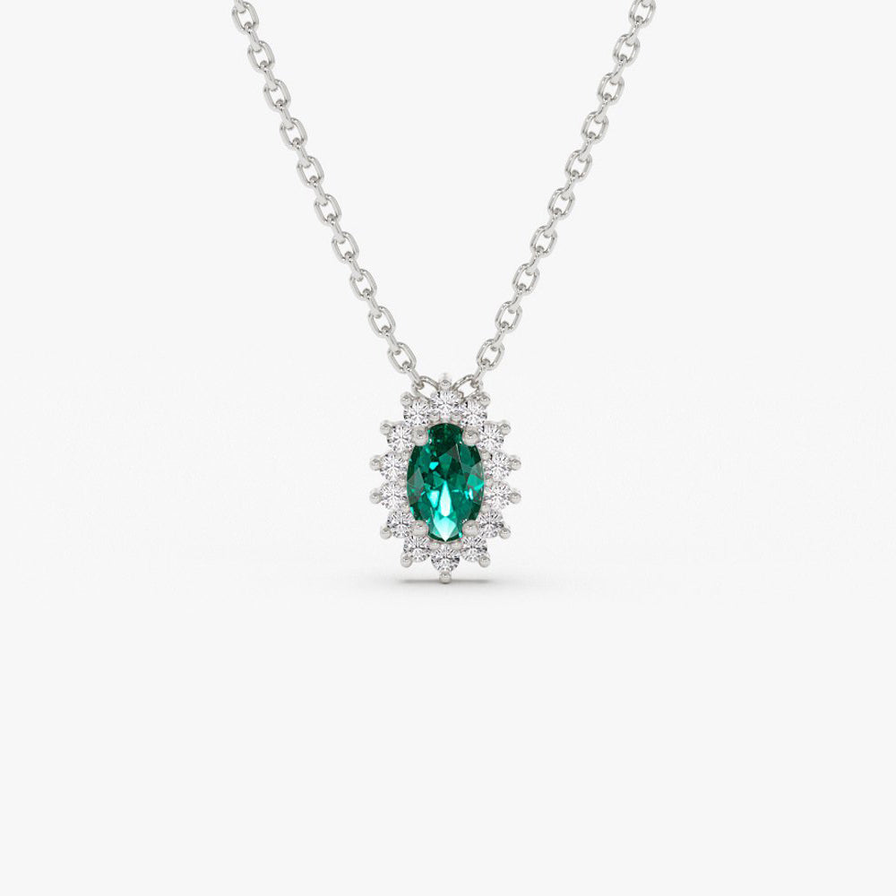 Emerald Necklace with Halo Diamonds