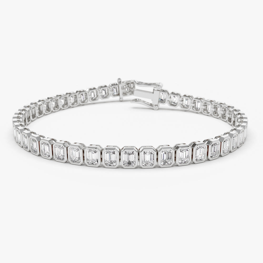 Bezel Setting Emerald Cut Diamond Tennis Bracelet