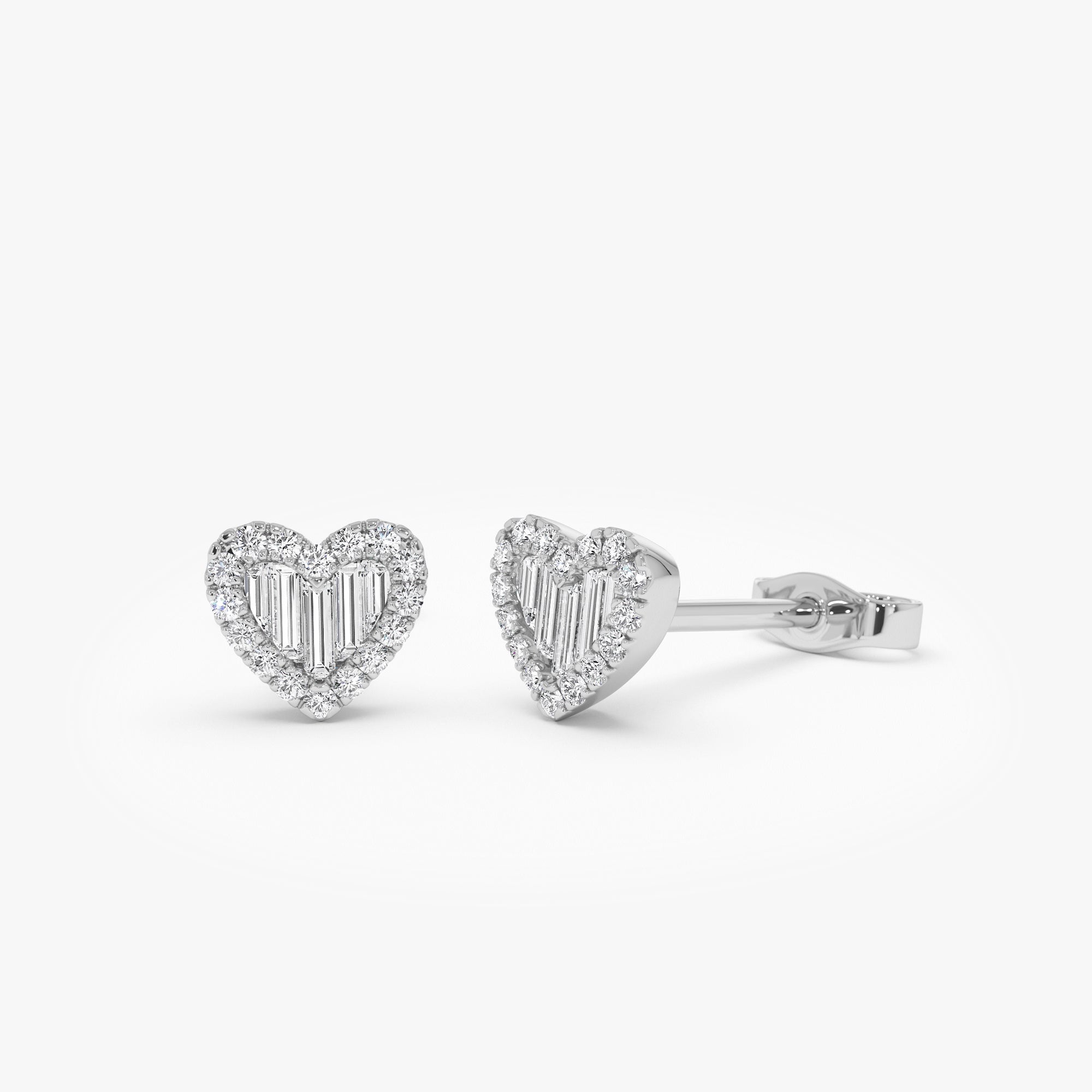 Mini Baguette Diamond Heart Studs