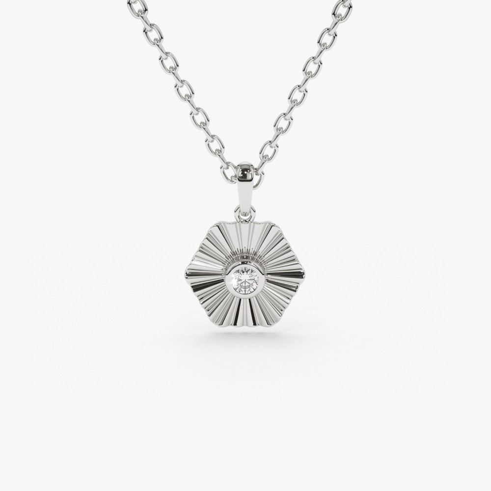 Hexagon Diamond Disc Ray Necklace