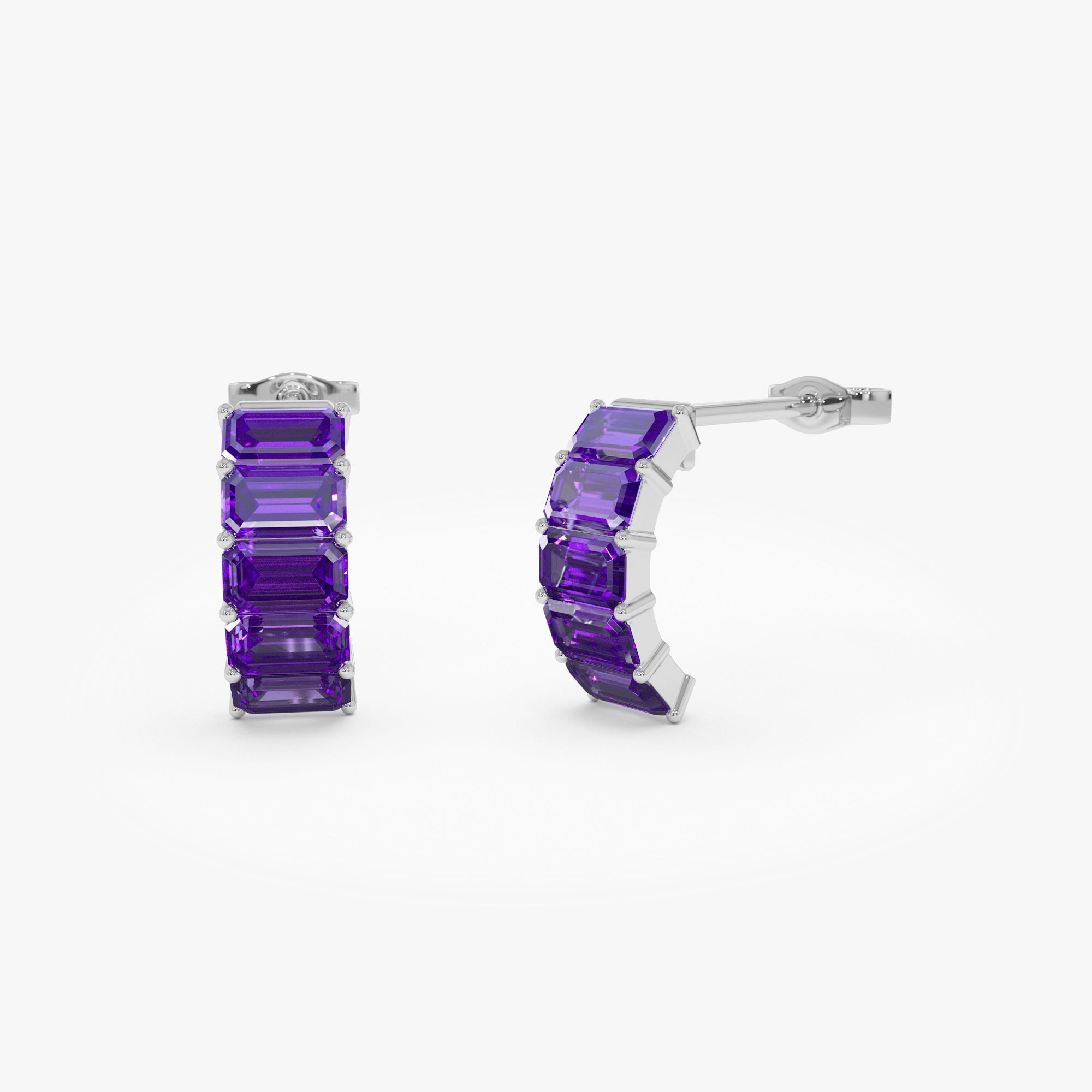 Emerald Cut Amethyst Half Hoop Earrings