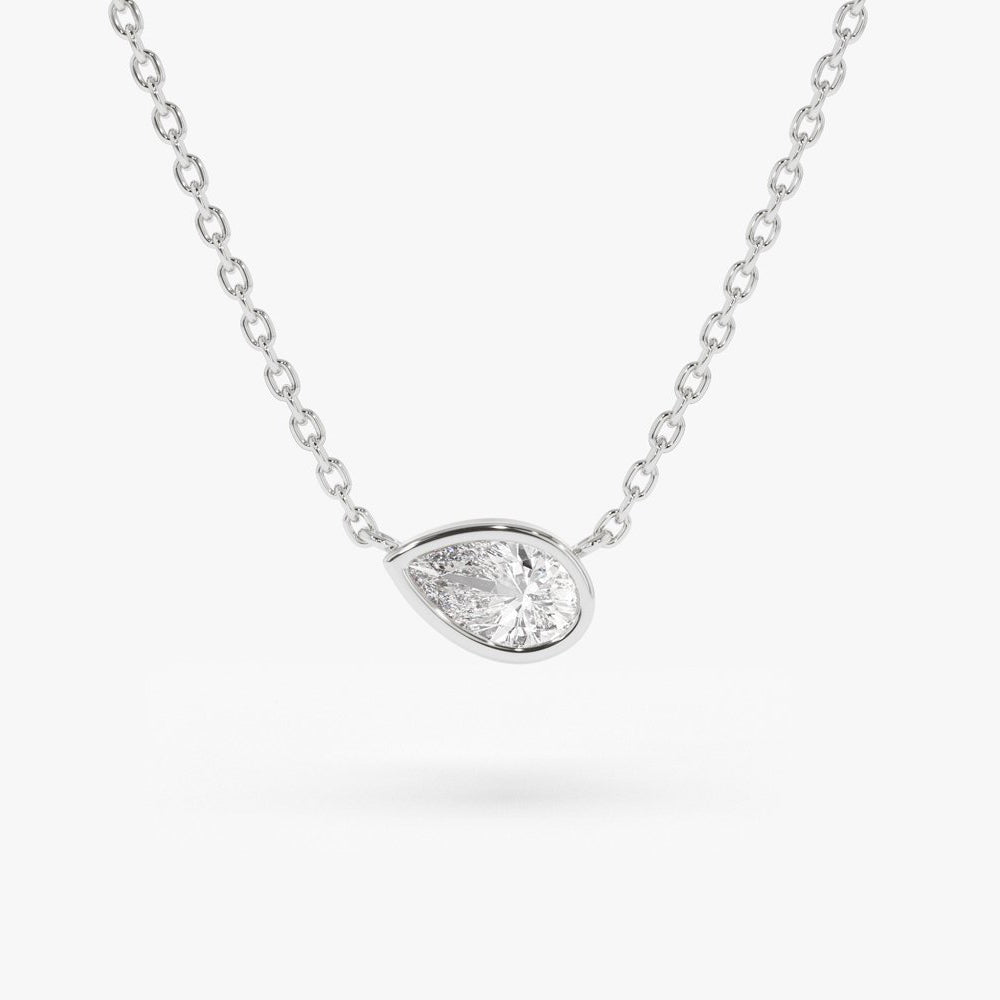 Horizontal Pear Shape Diamond Solitaire Necklace