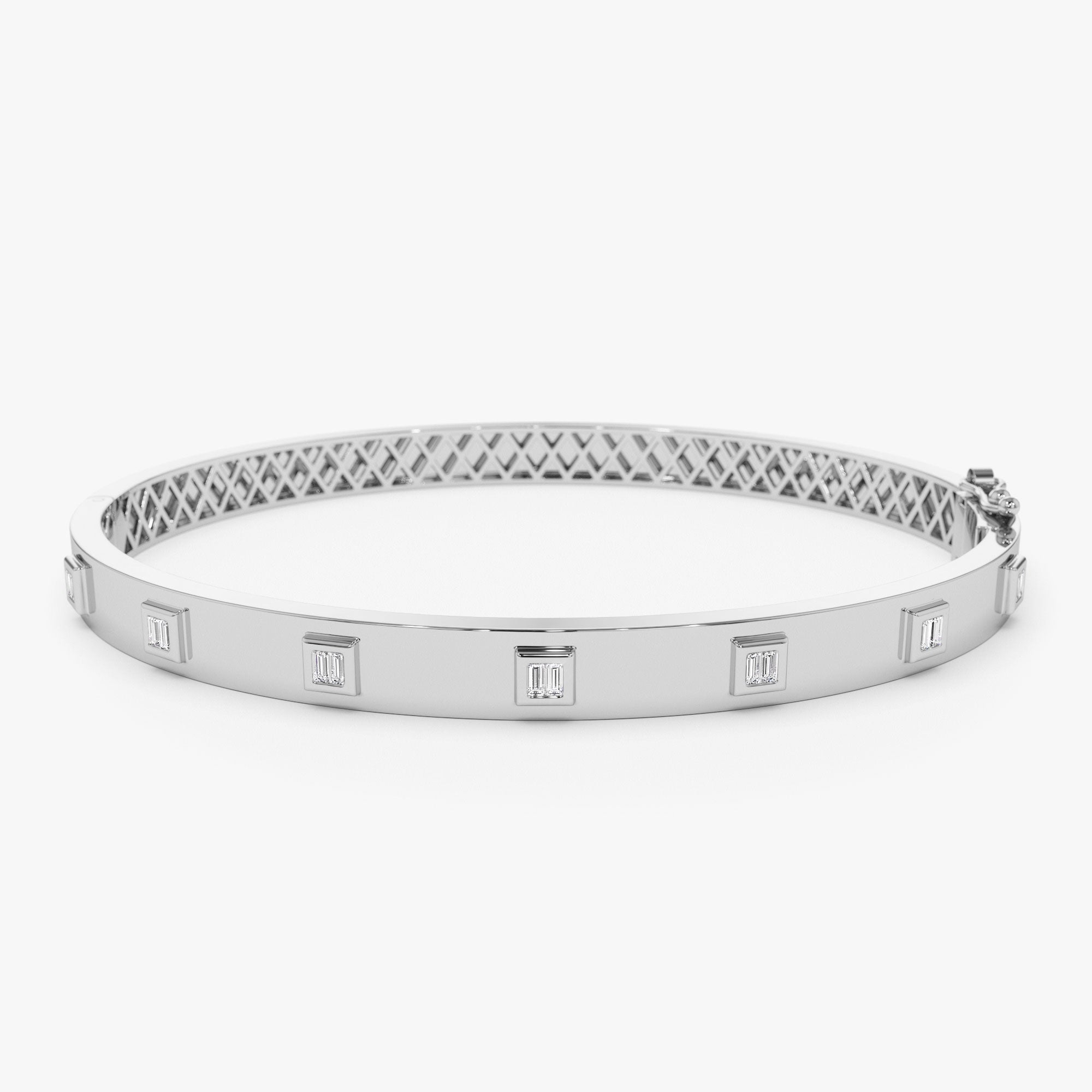 Baguette Diamond Bezel Setting Statement Bangle