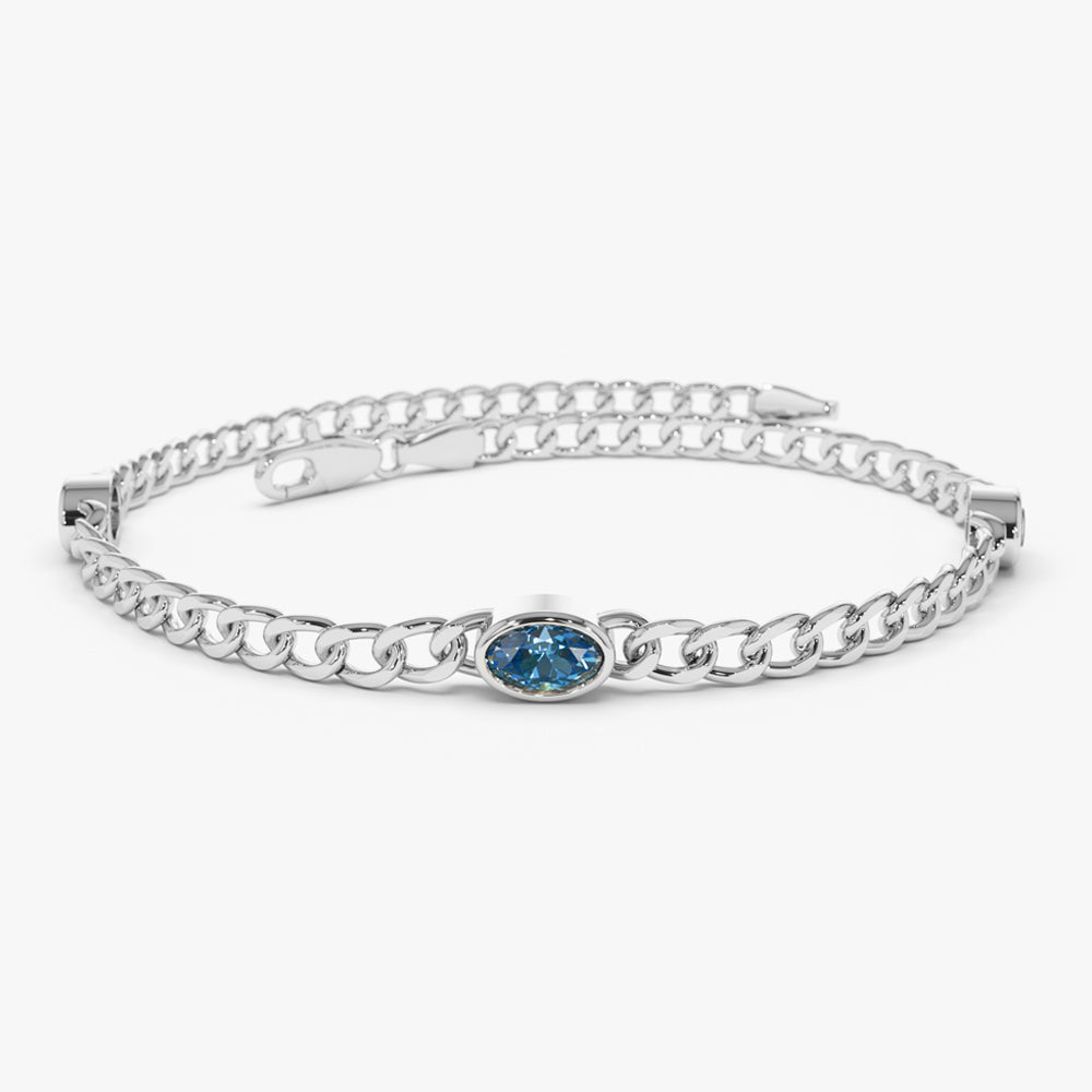 Cuban Link Bracelet w Bezel Setting London Blue Topaz