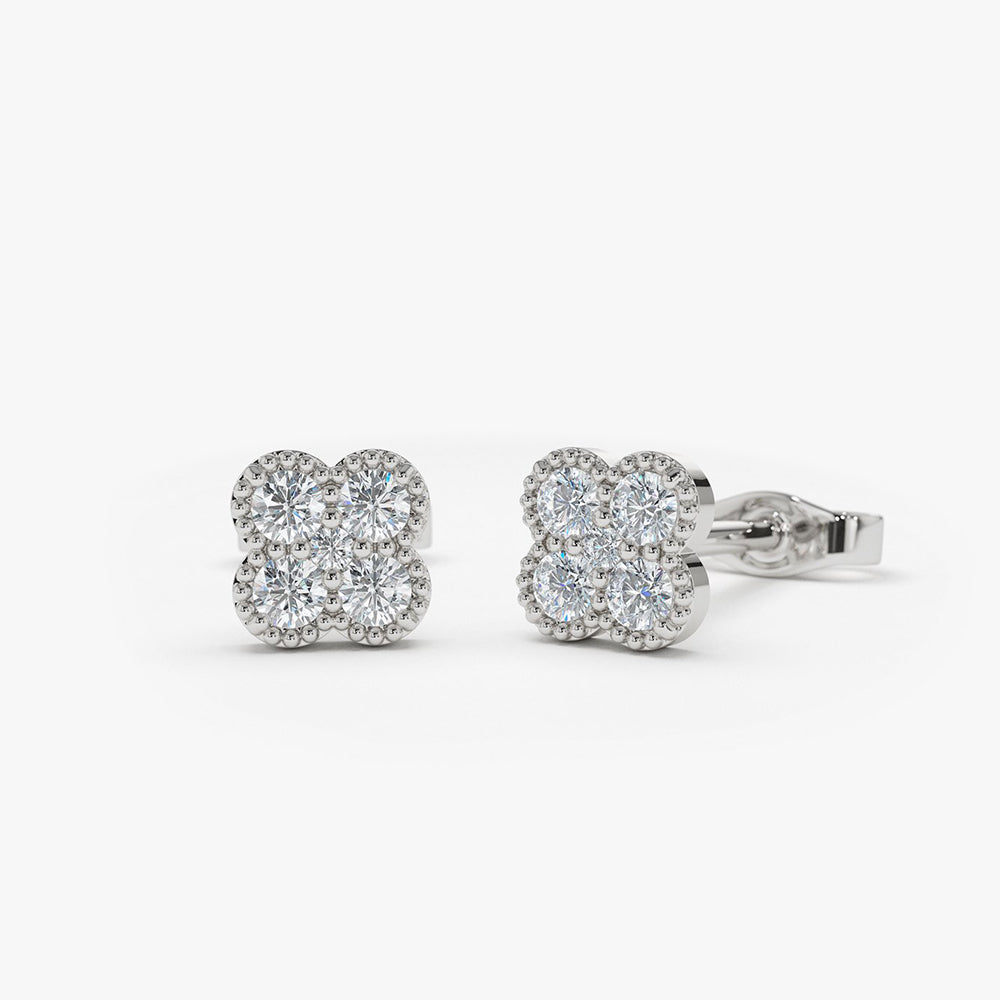 Diamond Cluster Floral Design Earrings