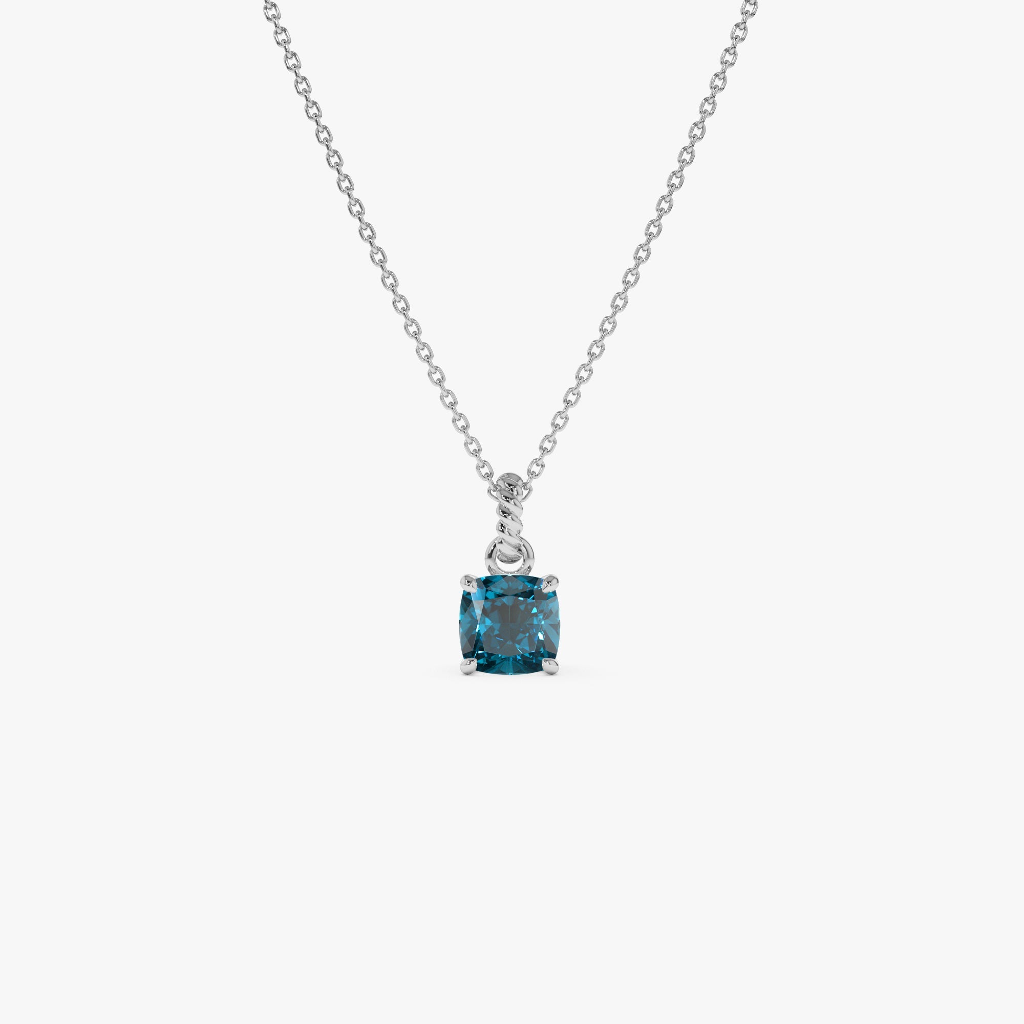 Cushion Cut London Blue Topaz Solitaire Necklace
