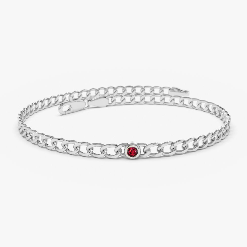 Cuban Link Bracelet / Bezel Setting Ruby