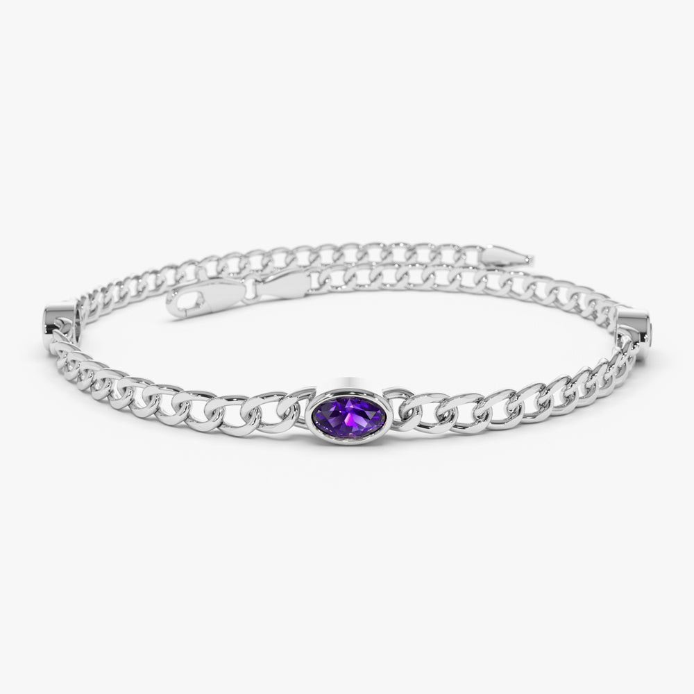 Cuban Link Bracelet w/ Bezel Setting Amethyst