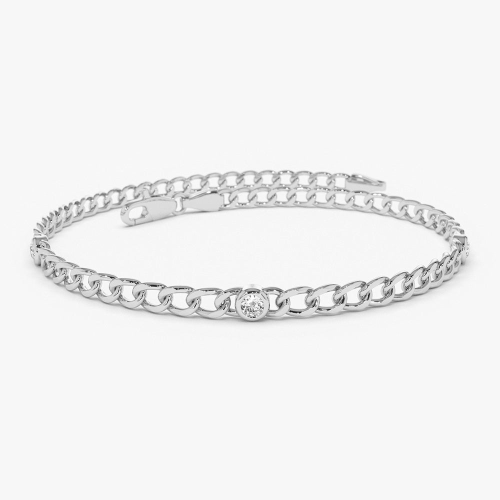 Cuban Link Bracelet w Bezel Setting Diamond