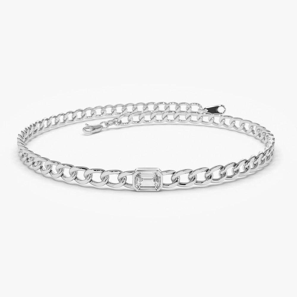 Cuban Link Bracelet w Emerald Cut Diamond