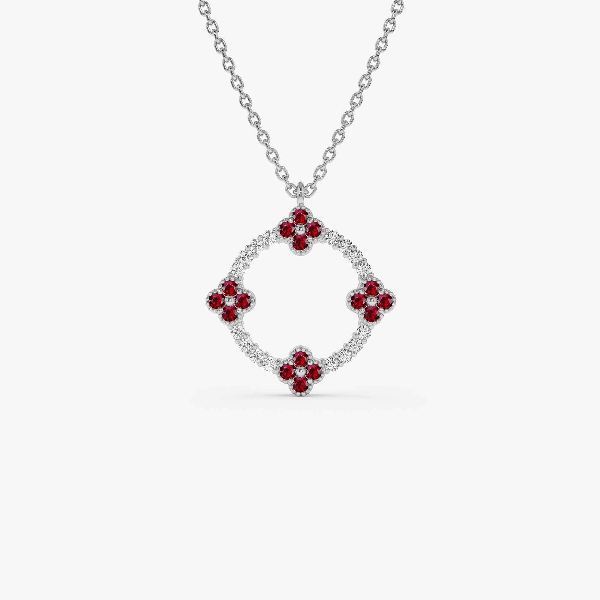 Diamond and Ruby Clover Necklace