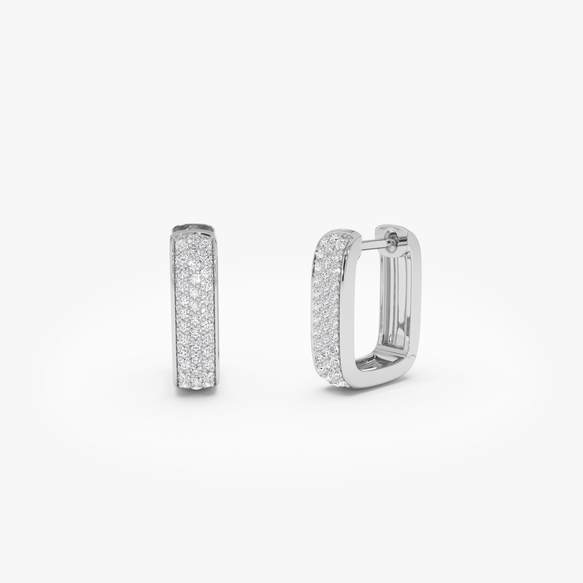 Diamond Pave Huggie Earrings Square  Hoops
