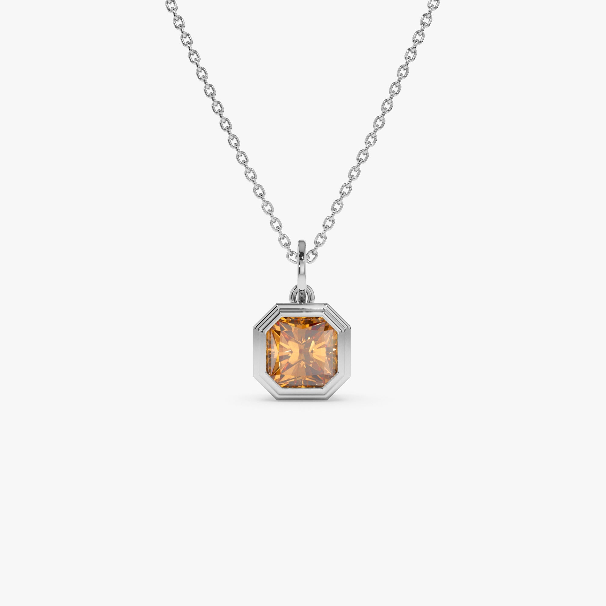 Asscher Cut Bezel Set Citrine Necklace
