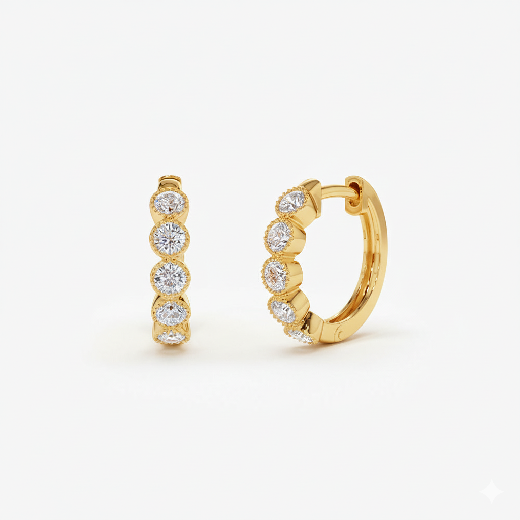 Bezel Setting Diamond Huggie Earrings