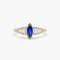 Marquise Shape Sapphire  Ring with Baguette Accents