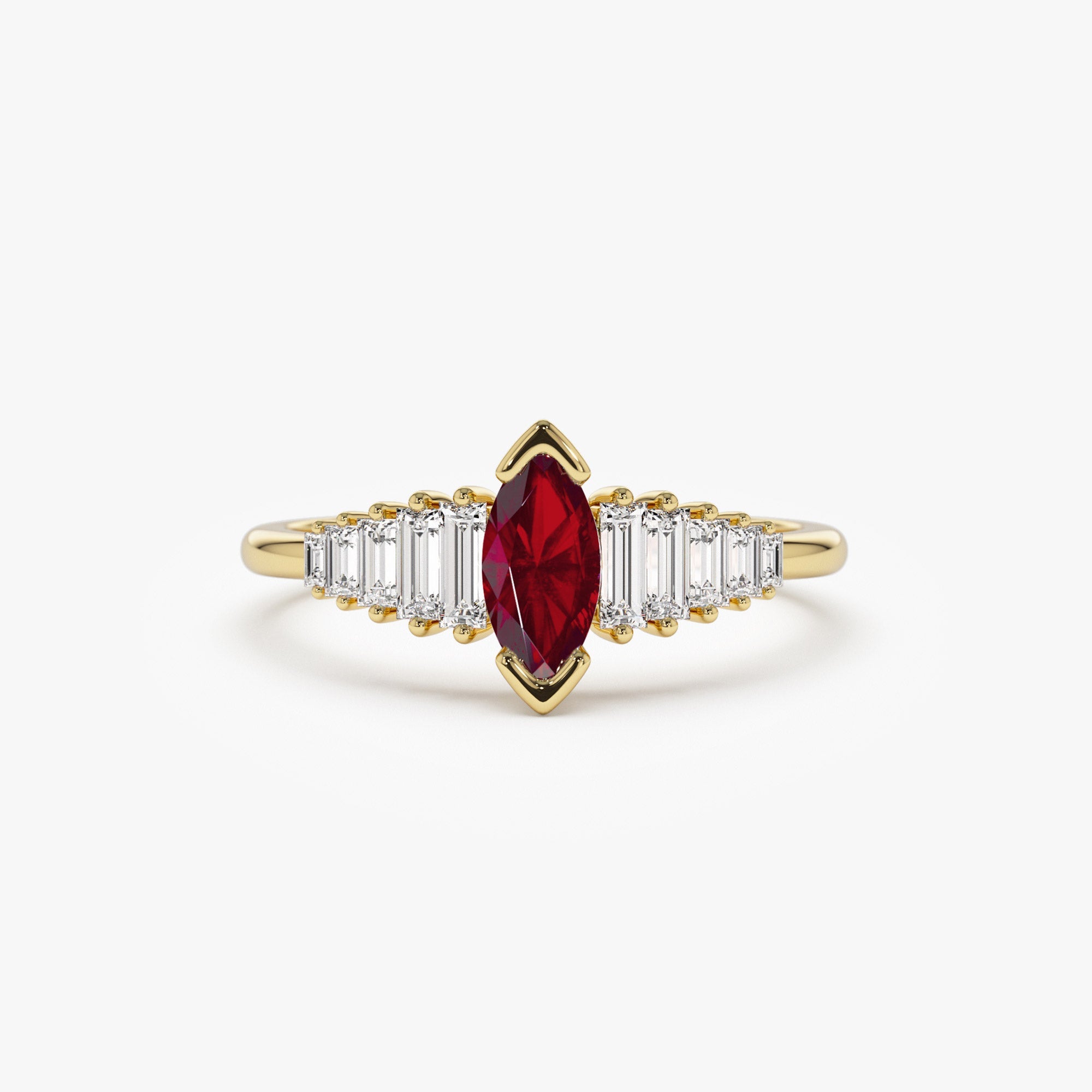 Marquise Shape Ruby  Ring with Baguette Accents