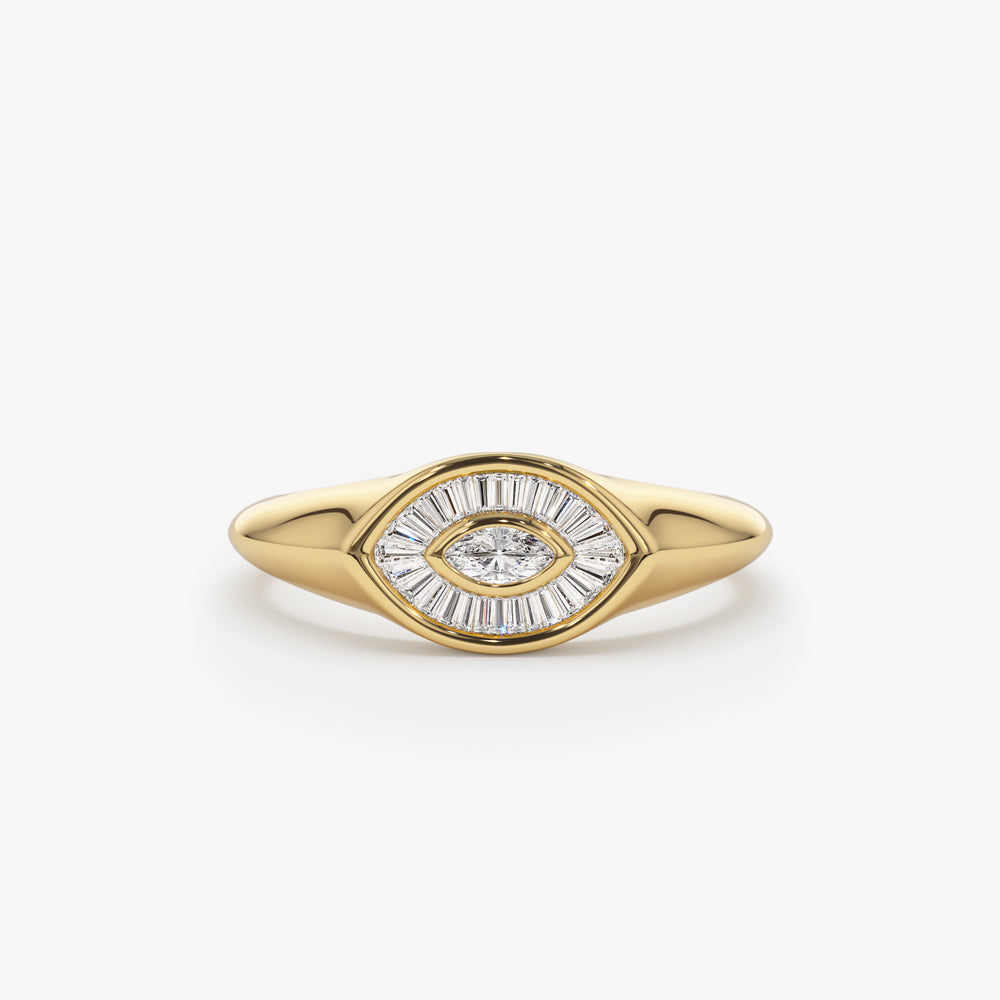 Marquise Shape Baguette Diamond Ring