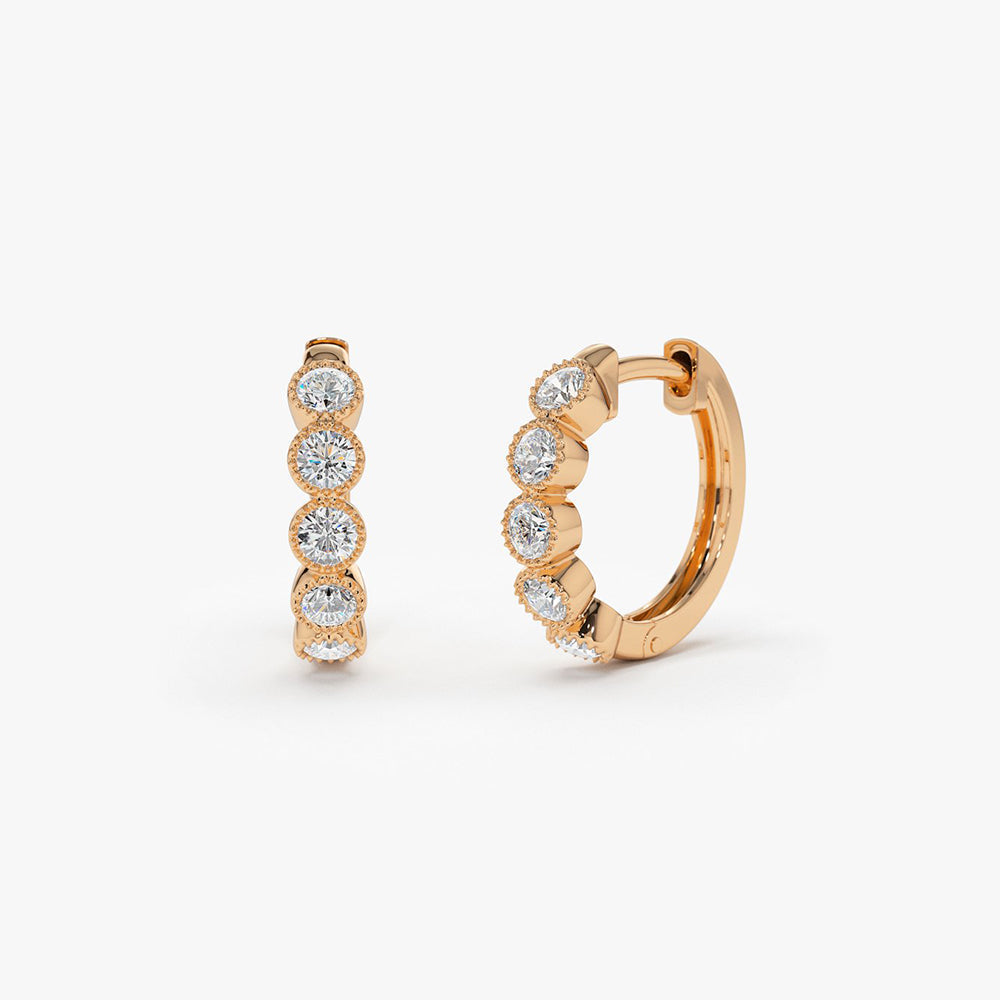Bezel Setting Diamond Huggie Earrings