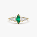 Marquise Shape Emerald  Ring with Baguette Accents