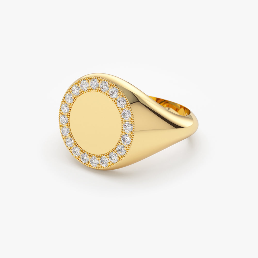 Diamond Round Signet Ring