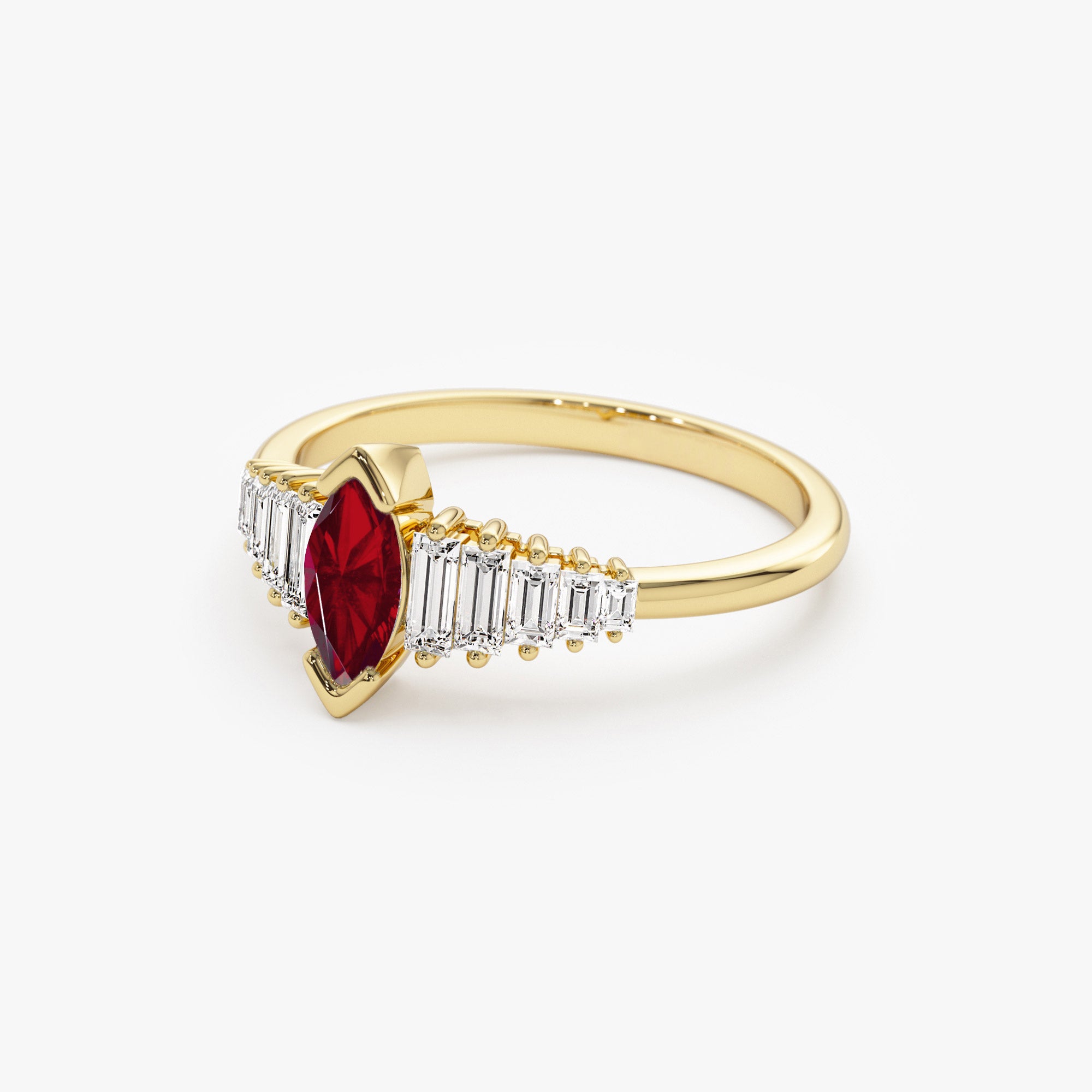 Marquise Shape Ruby  Ring with Baguette Accents