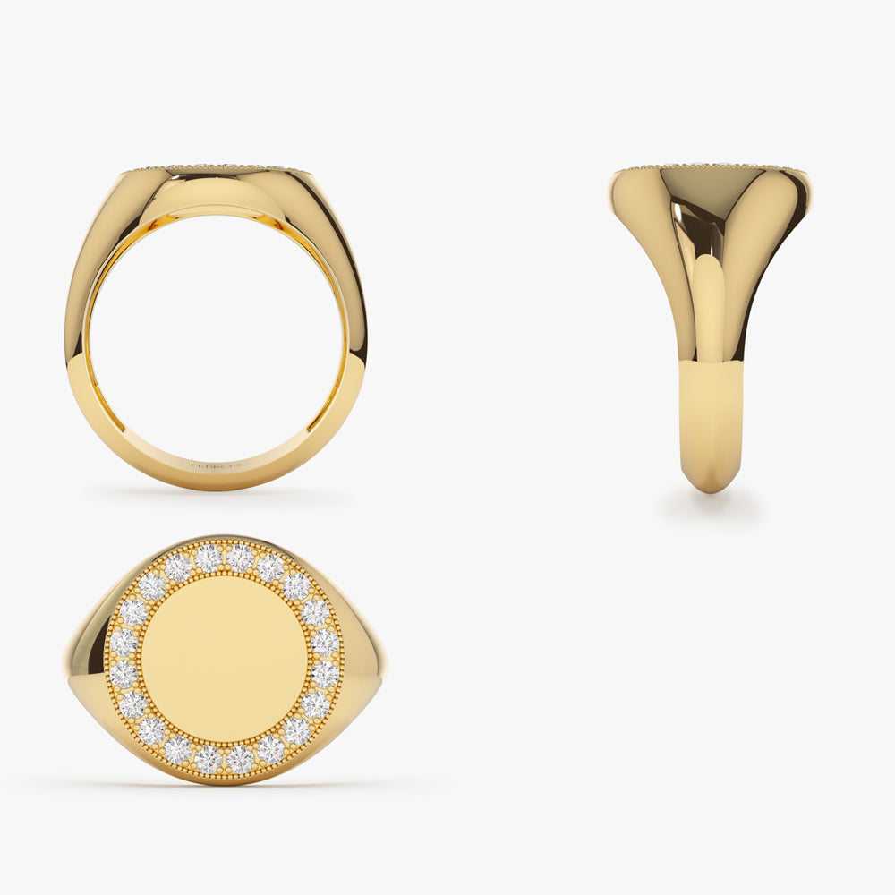 Diamond Round Signet Ring