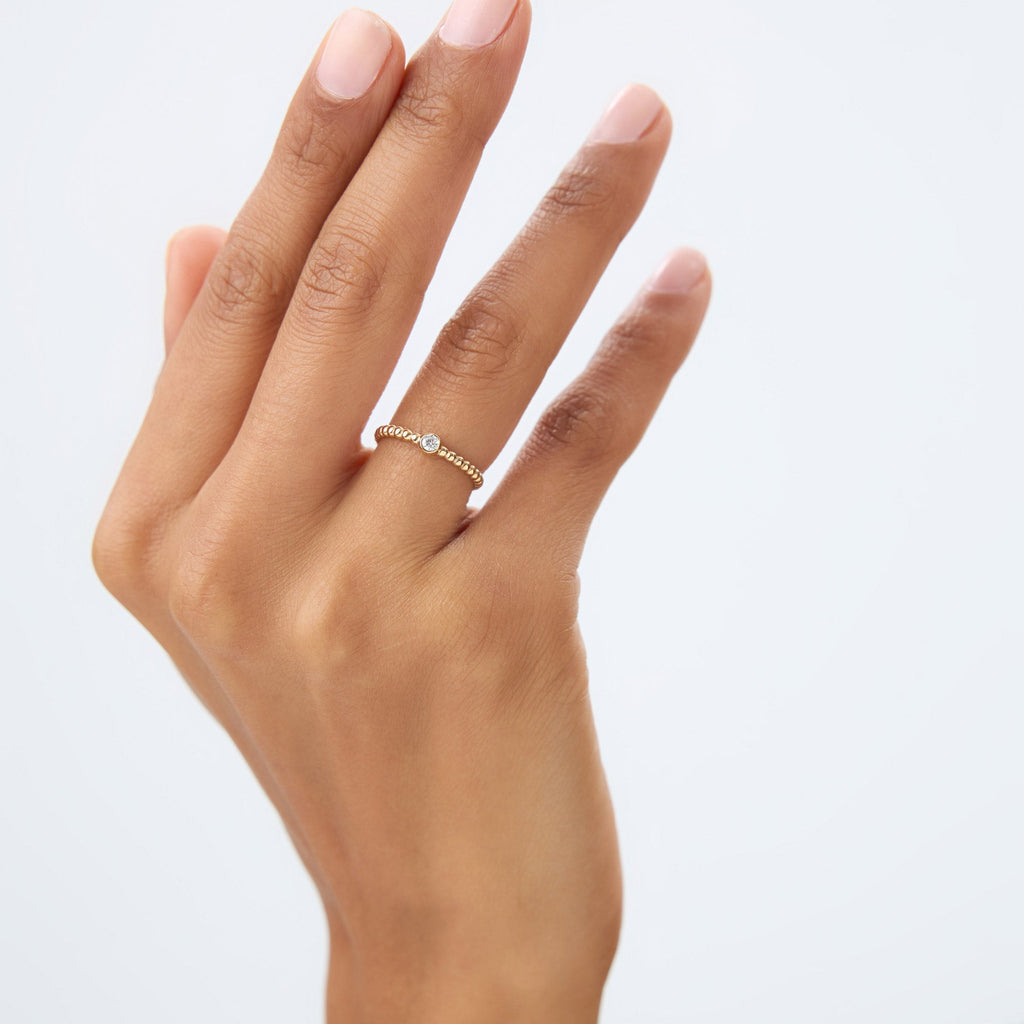 Beaded Solitaire Diamond Bezel Ring