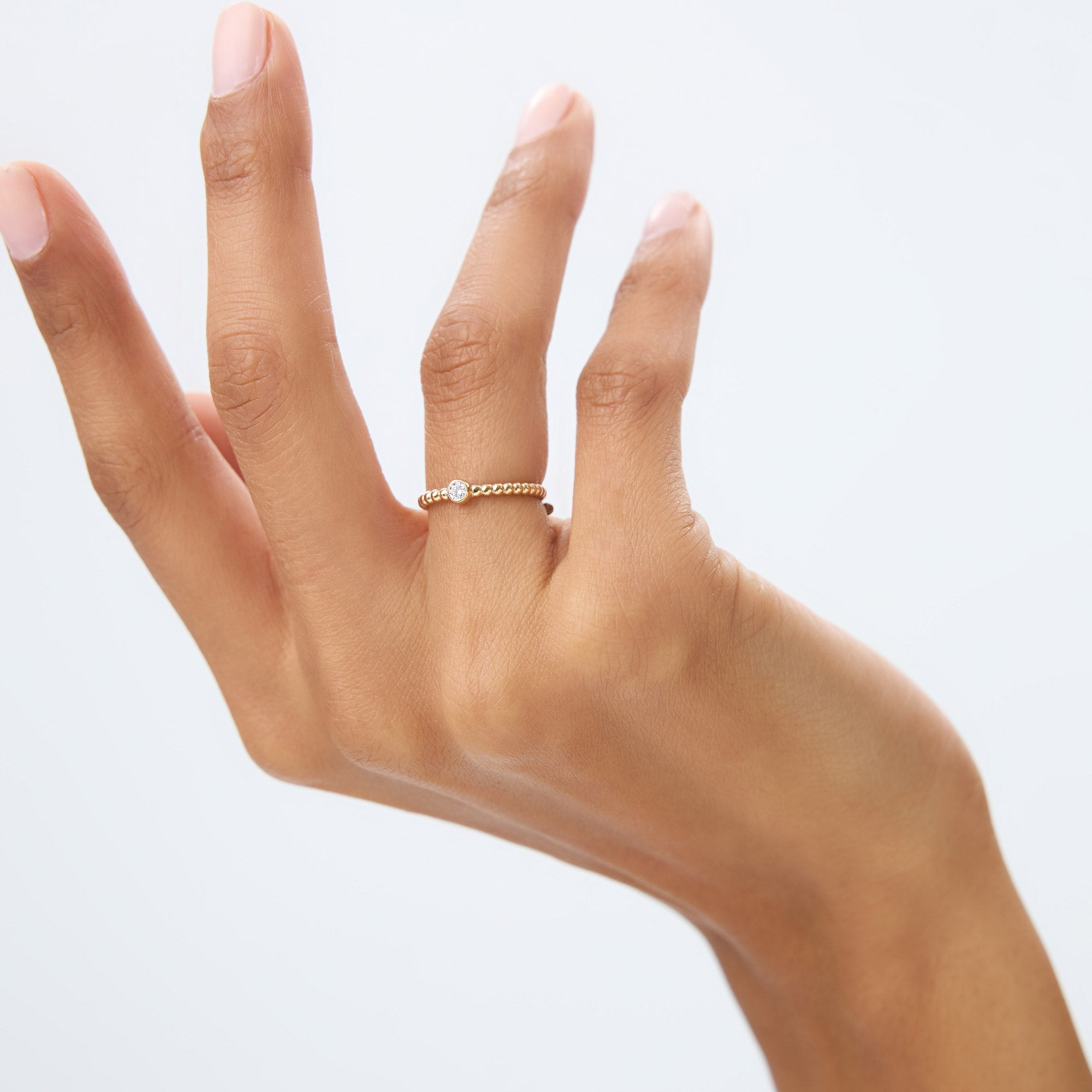 Beaded Solitaire Diamond Bezel Ring