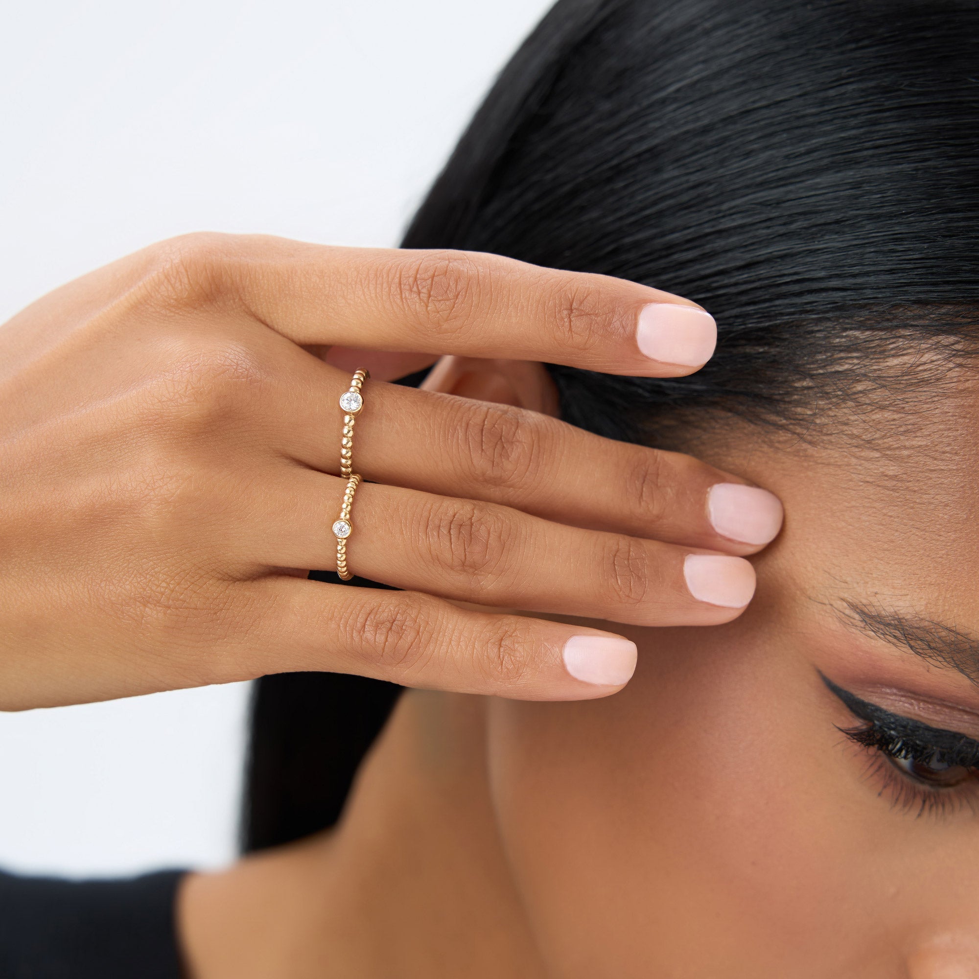 Beaded Solitaire Diamond Bezel Ring