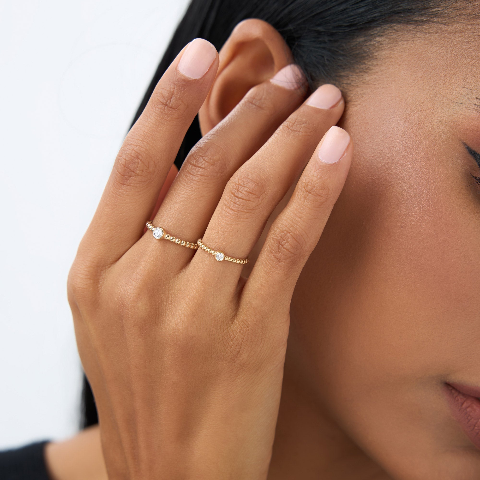 Beaded Solitaire Diamond Bezel Ring