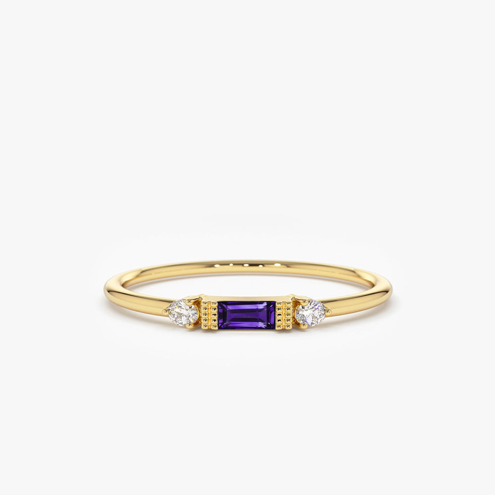 Baguette Amethyst With Diamond Ring