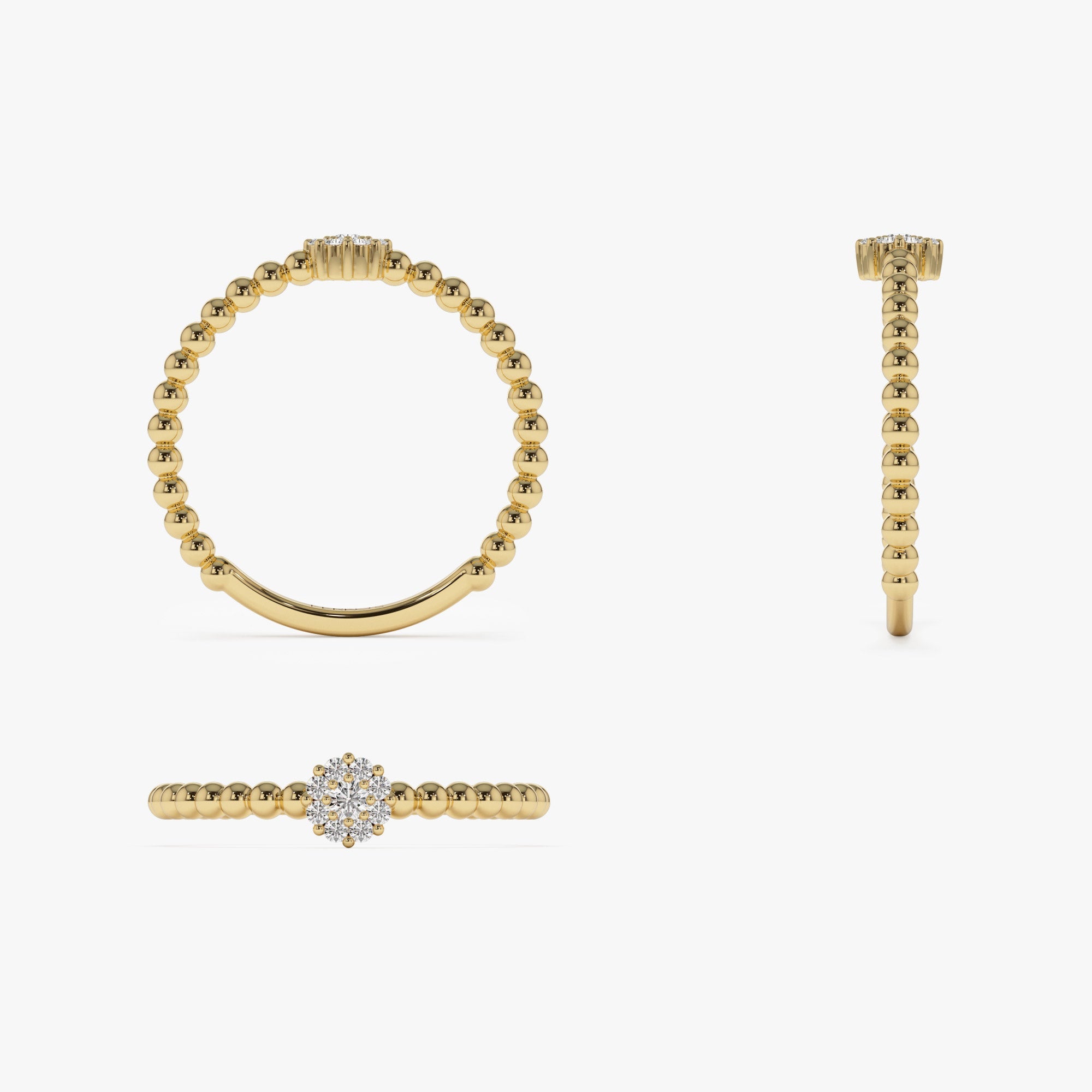 Beaded Floral Diamond Ring