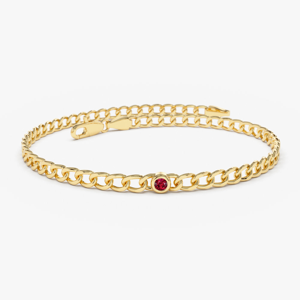 Cuban Link Bracelet / Bezel Setting Ruby