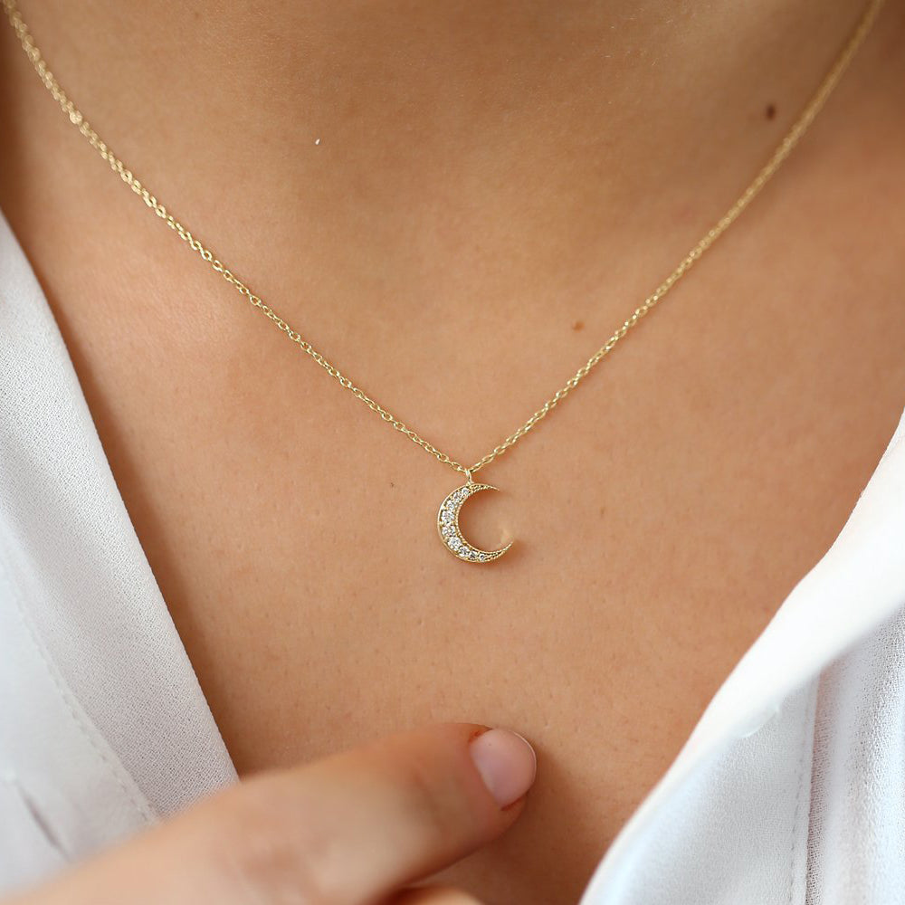 Mini Crescent Moon Diamond Necklace