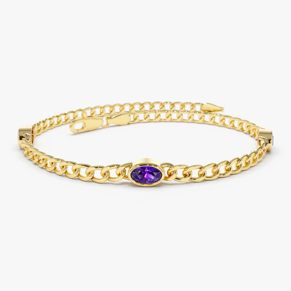 Cuban Link Bracelet w/ Bezel Setting Amethyst