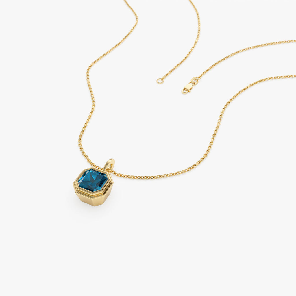 Asscher Cut Bezel Set London Blue Topaz  Necklace