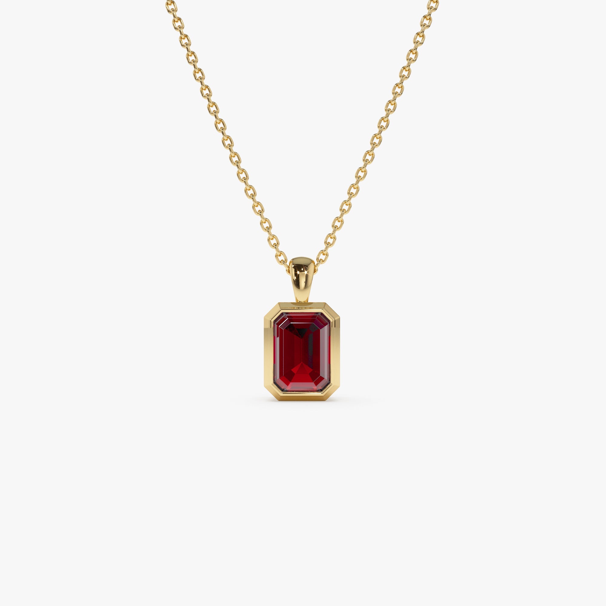 Emerald Cut Garnet Vertical Bezel Setting Pendant