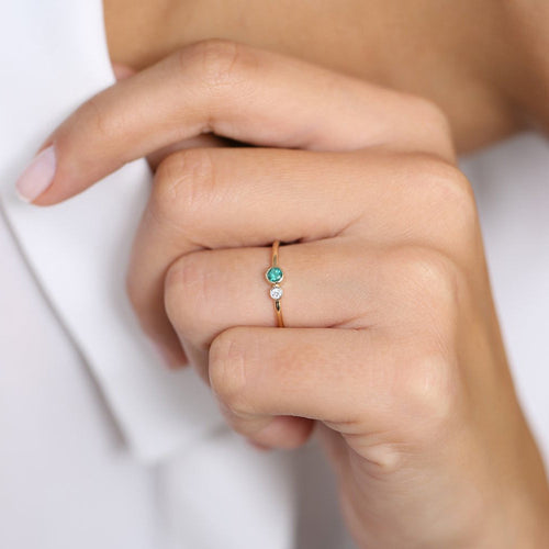 Bezel Setting Emerald and Diamond Ring