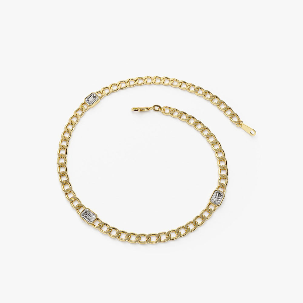 Cuban Link Bracelet w Emerald Cut Diamond