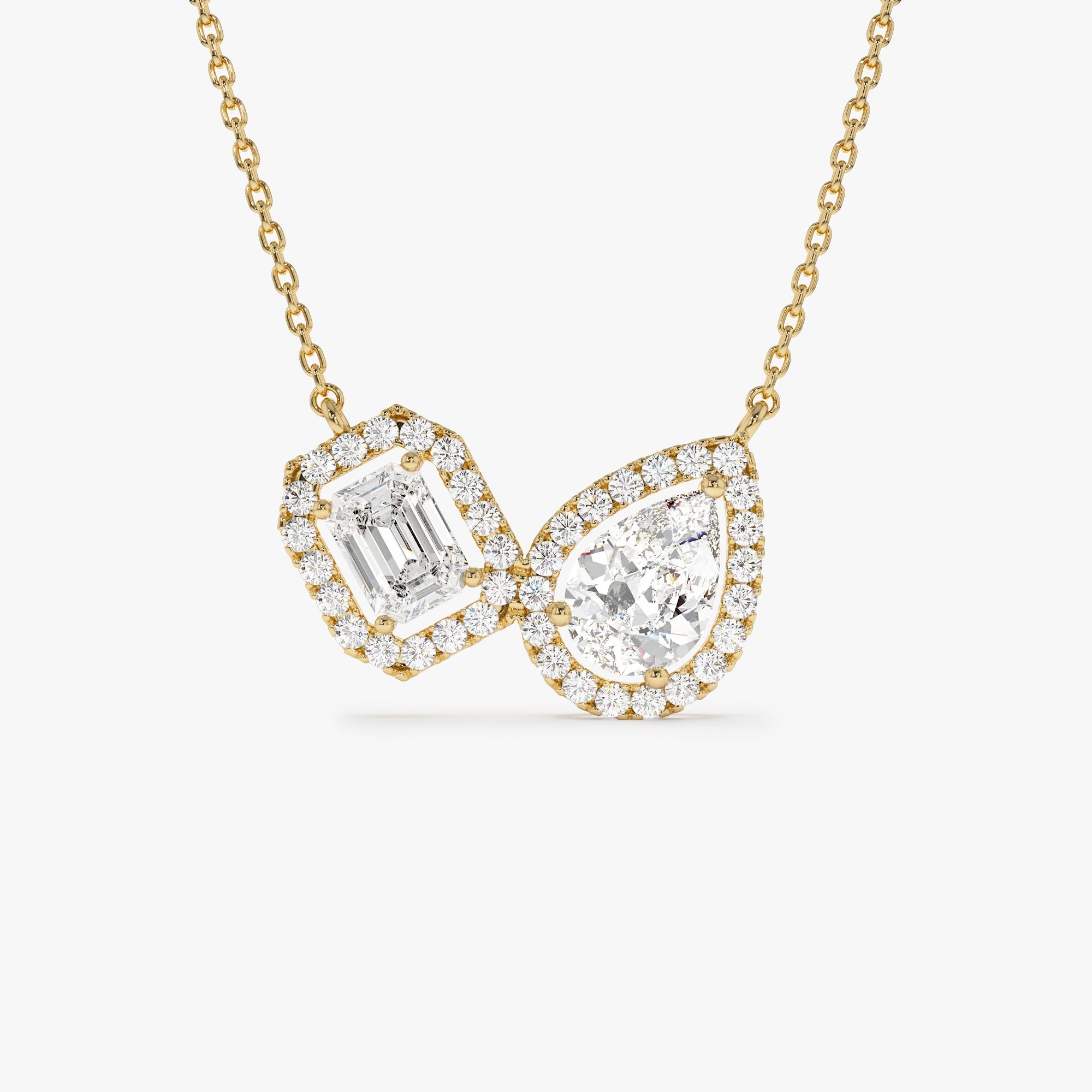 Pear & Emerald Cut Toi et Moi Halo Setting Necklace