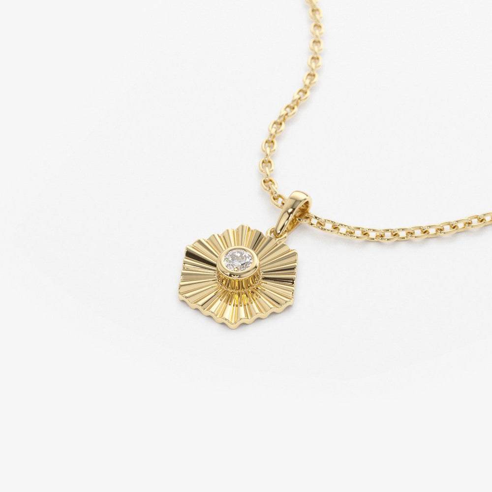 Hexagon Diamond Disc Ray Necklace