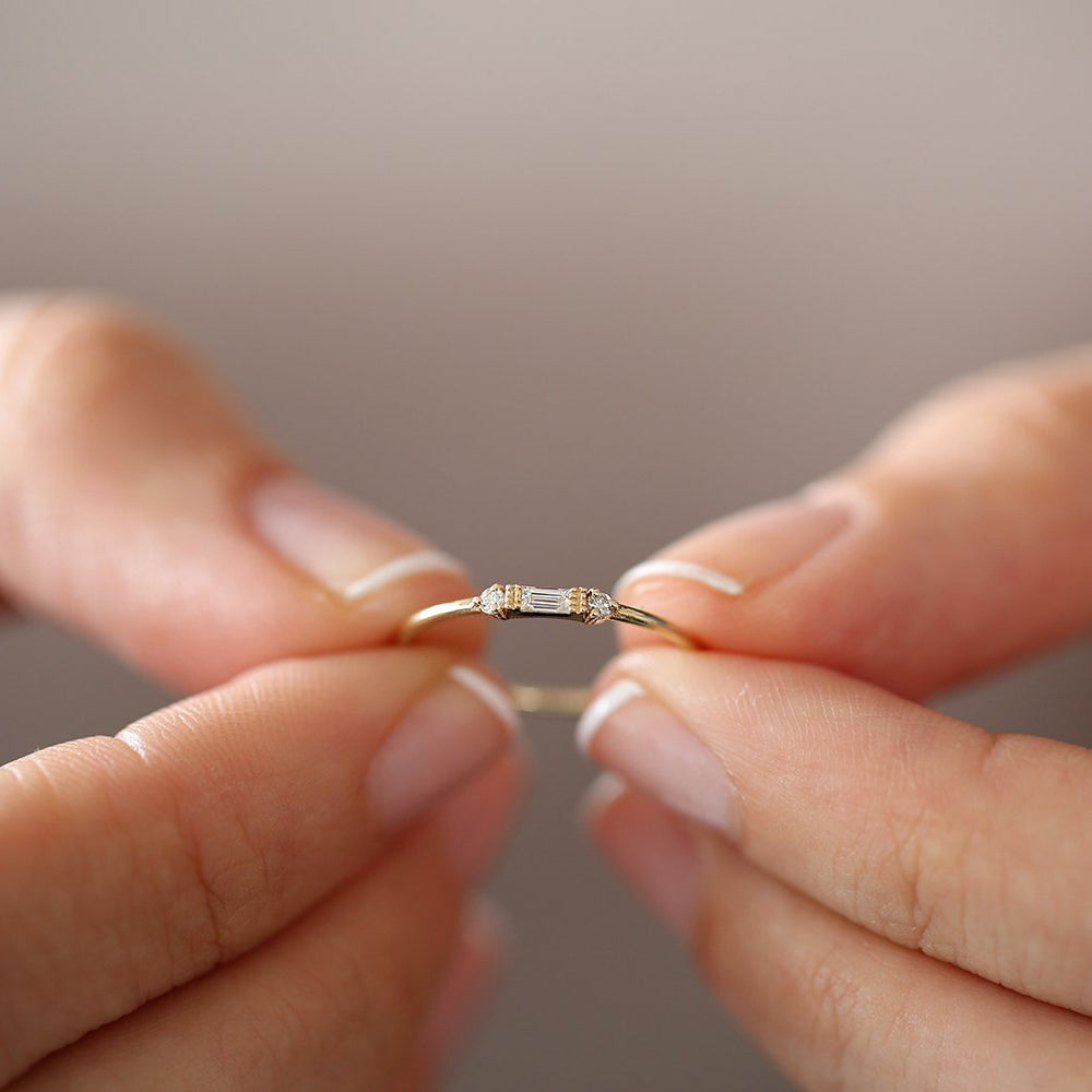 Dainty Baguette and Round Diamond Ring