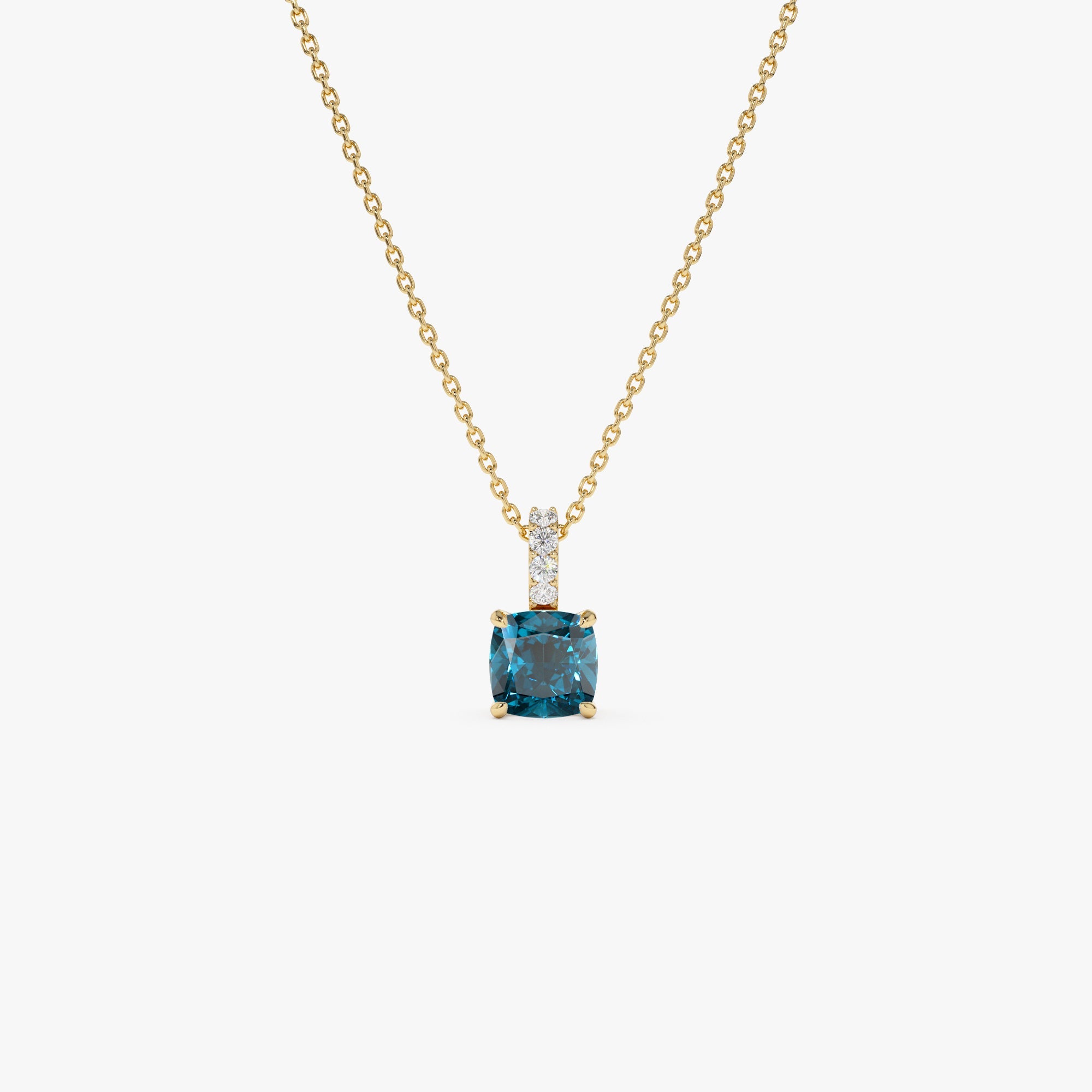 Cushion Cut London Blue Topaz with Diamond Bail