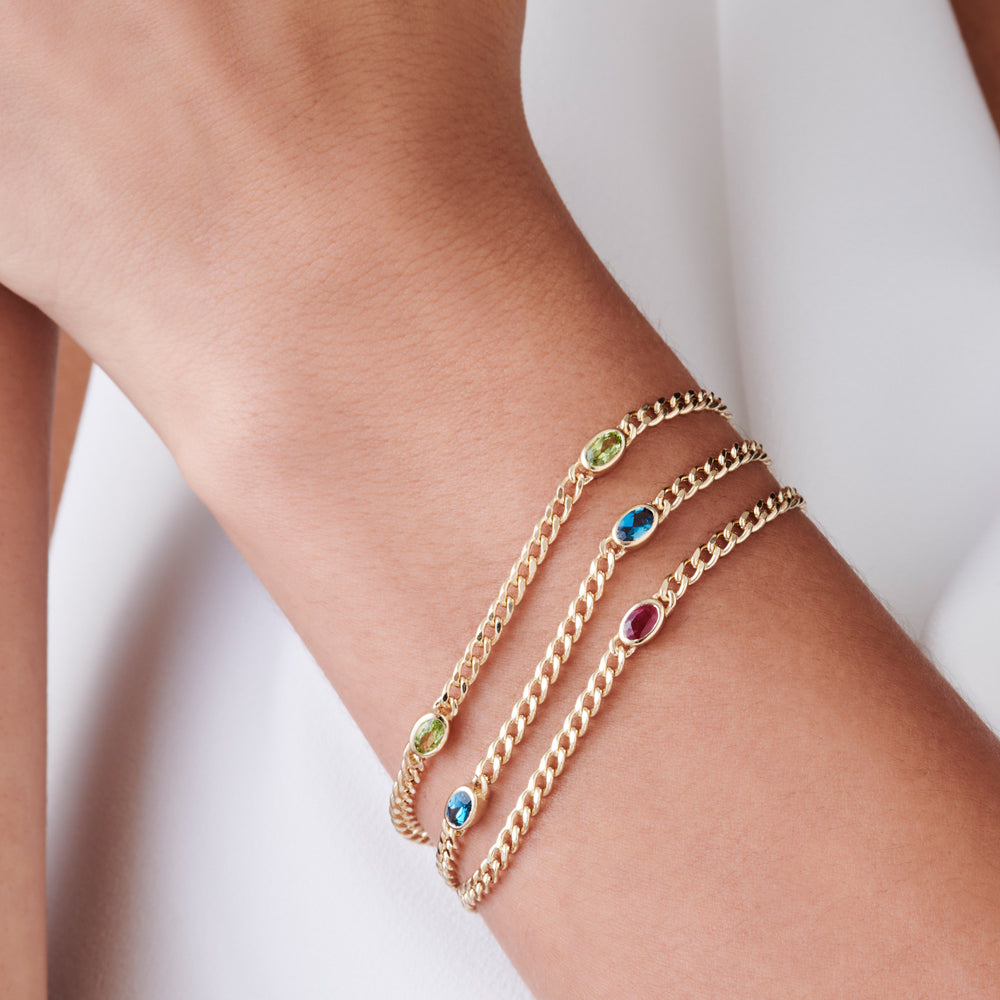 Cuban Link Bracelet w Bezel Setting London Blue Topaz