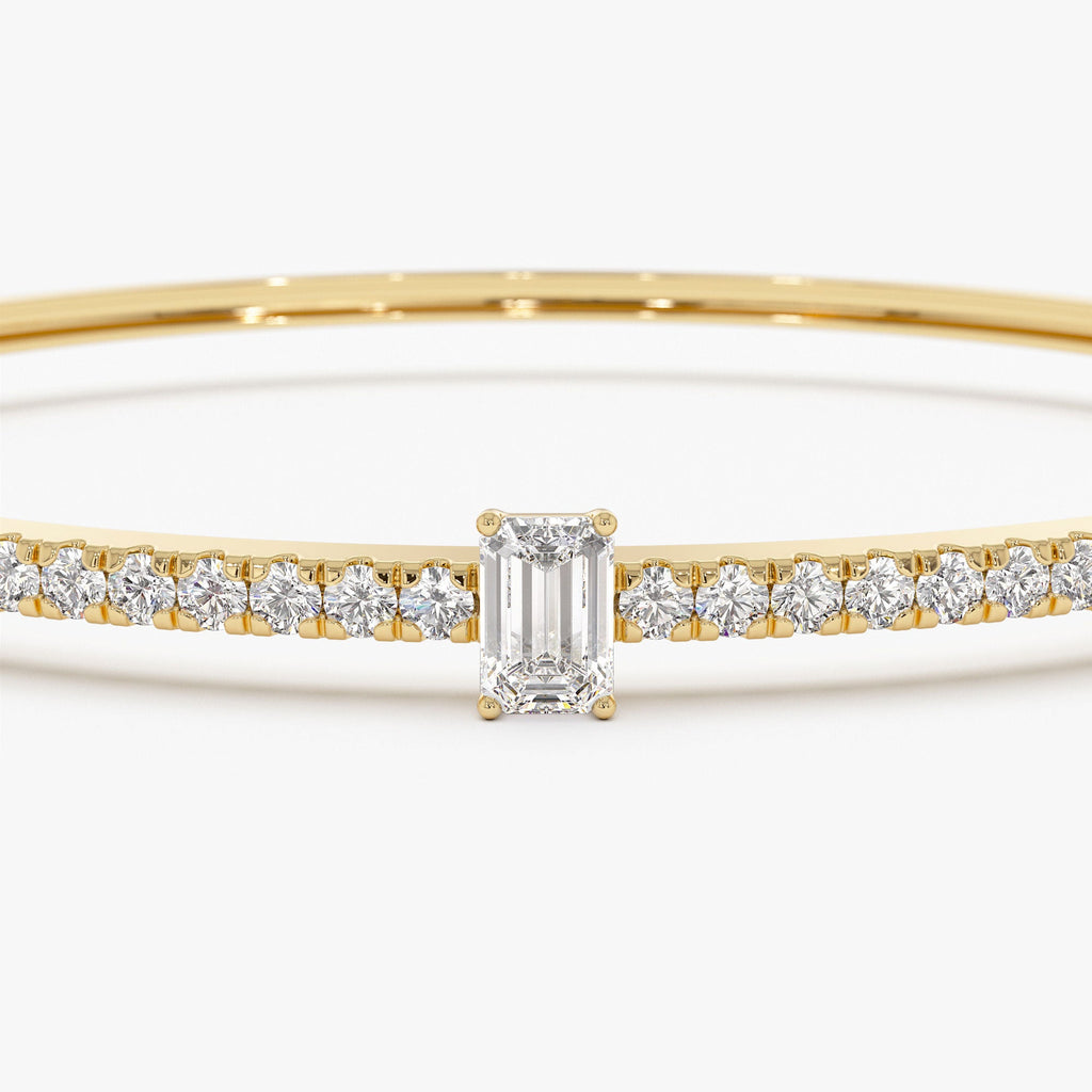 Emerald Cut and Round Diamond Bangle