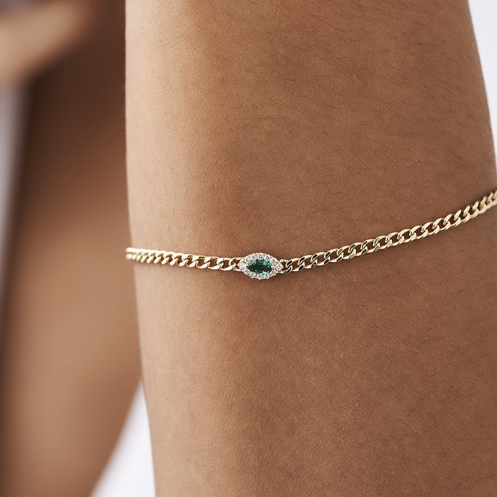 2MM Curb Link Marquise Emerald Bracelet